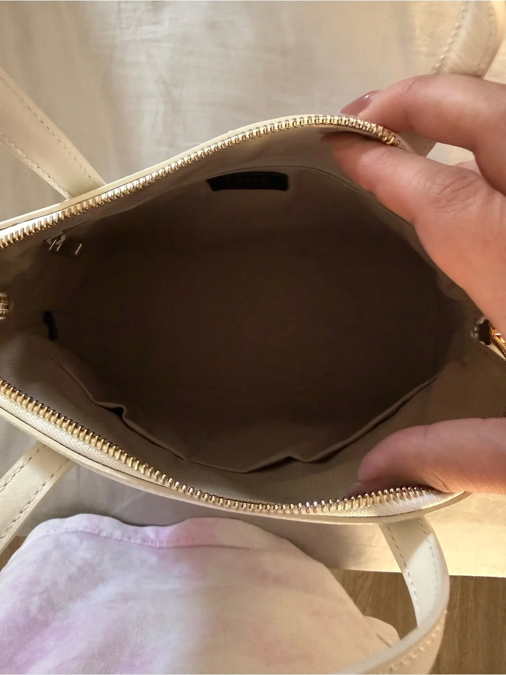 Furla Cream Leather Dome Satchel with Gold Hardware
